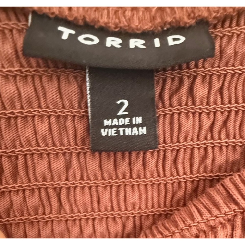 Torrid Brown Smocked Mini Dress Plus Size 2X Tiered Flutter Slv Cottagecore Boho - Picture 7 of 10